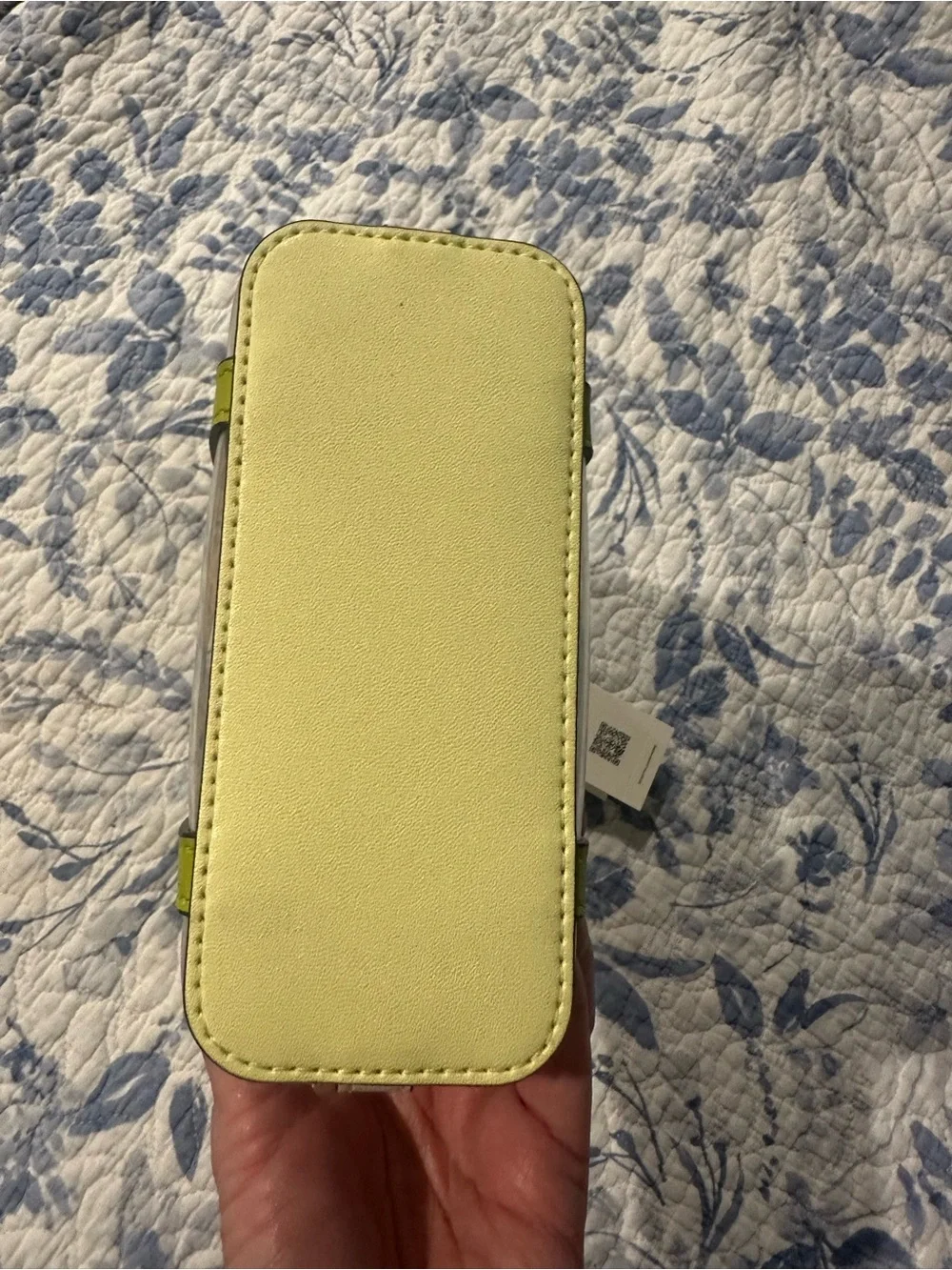 Tory Burch Clear Tote with Neon Yellow Trim and Tan Logo